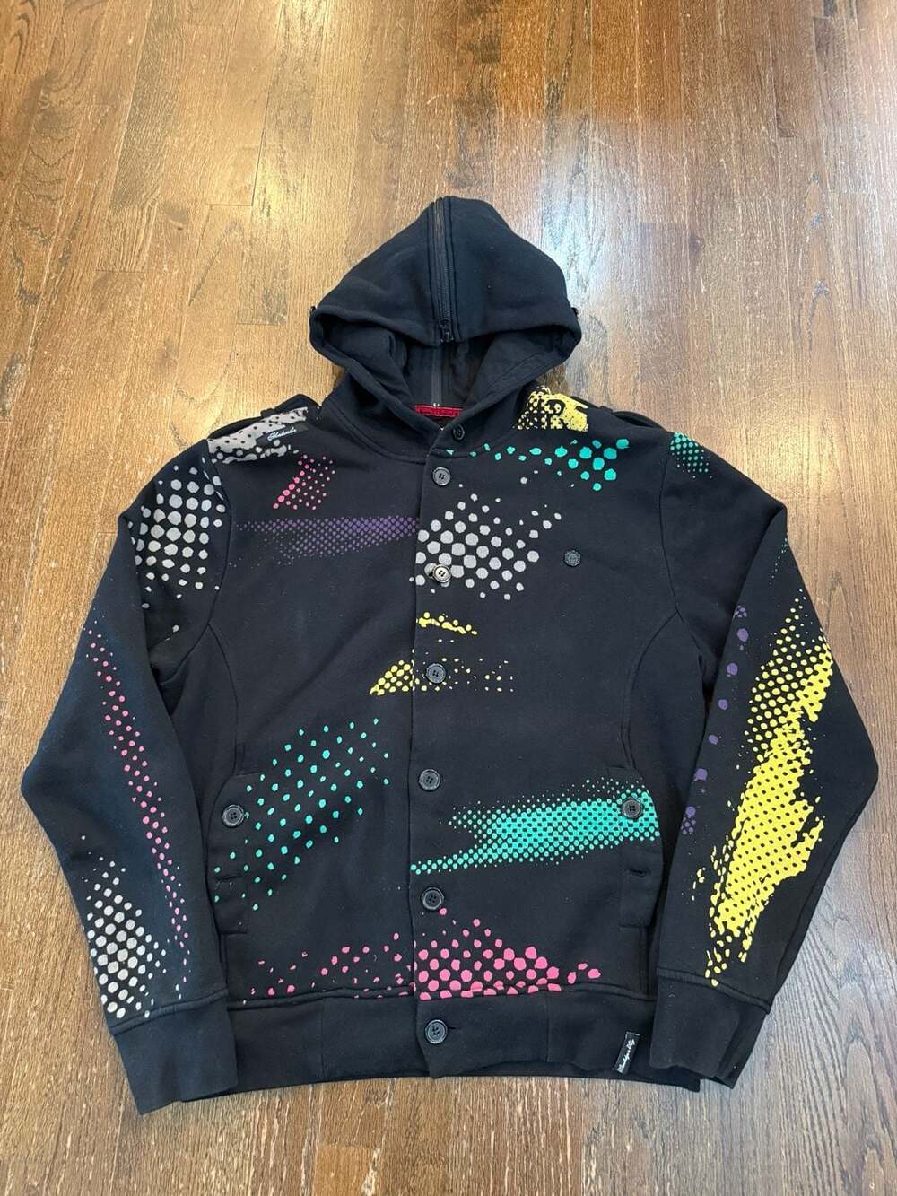 Akademiks Vintage Y2K Multicolor Printed Full Button Hoodie Size XL